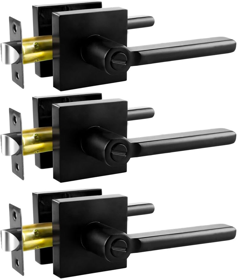 KAMOTA Privacy Door Levers, 3 Pack Matte Black Door Handles, Interior Keyless Door Lock, Left and Right Hand Reversible Doorknob, for Bed and Bathroom - Image 1