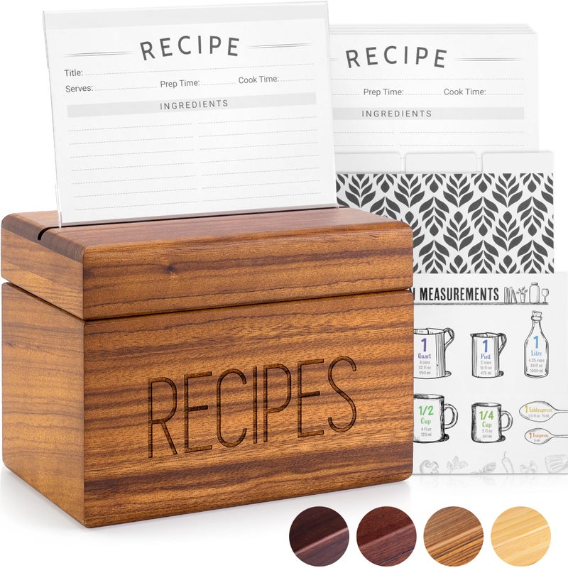 Apace Living Apace Living Recipe Box with 50 Recipe Cards and Dividers  Vintage Style Sapele Wood 4x6 Recipe Holder Card Box  Exclusively from the Premier Collection  Fits 240 Cards 