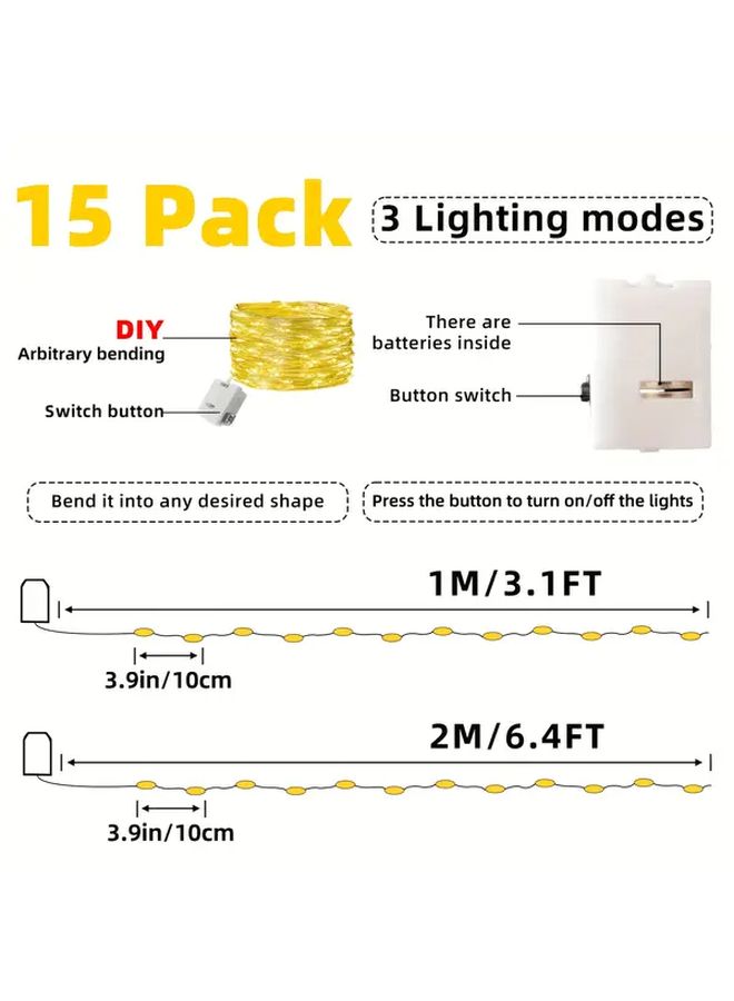 15 Pack Warm White Battery Fairy String Lights 20 LED 3 Modes For Mason Jars Decor - Image 2