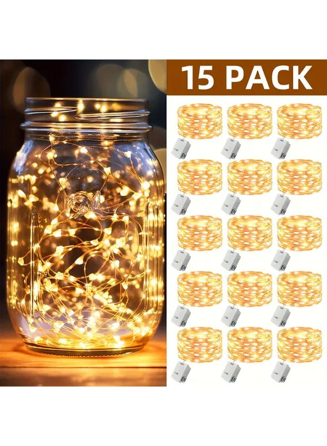 15 Pack Warm White Battery Fairy String Lights 20 LED 3 Modes For Mason Jars Decor - Image 1