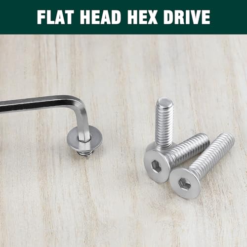 EASTLO 3/8-16 x 1 Flat Countersunk Head Socket Cap Screws, Full Thread, Machine Thread, Allen Hex Drive, 304 Stainless Steel 18-8 SS, 20 PCS - Image 2