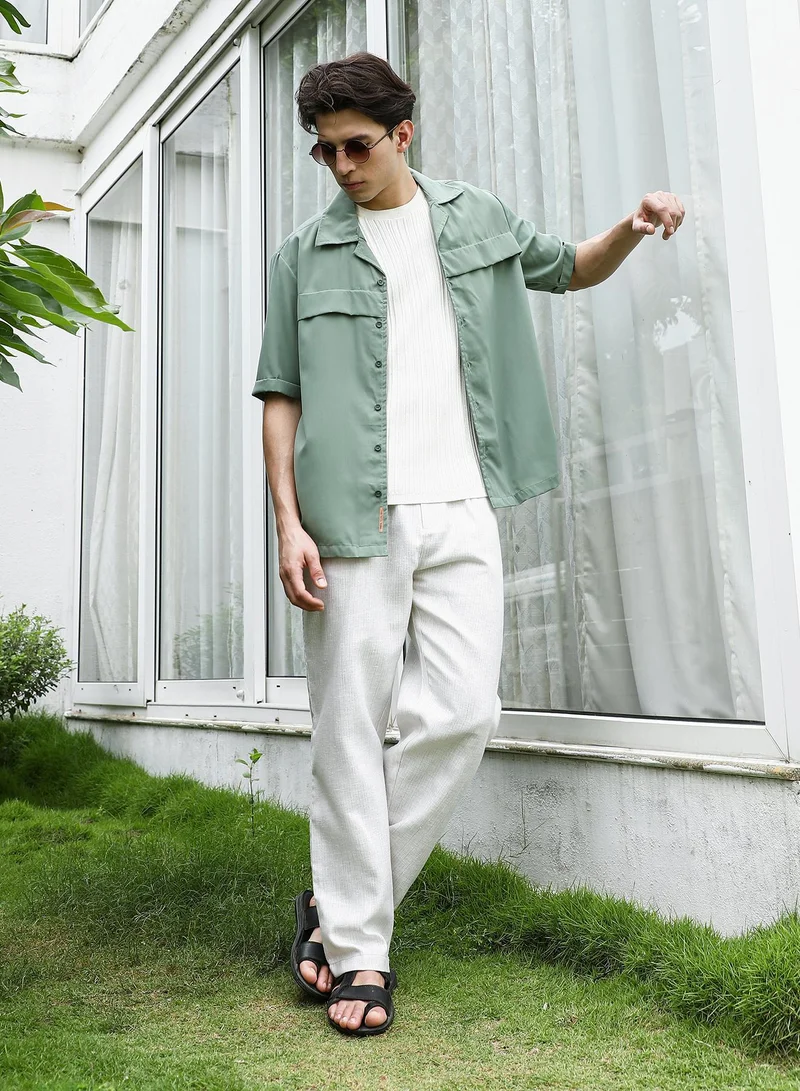 CAHOOT  Men's Sage Green Cuban Collar Relaxed Fit Shirt For Men for Men | Best Price UAE