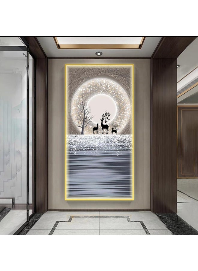 Bliss Vie BLISS VIE Abstract Modern Retro Trend Decor Luxury Style Crystal Porcelain Wall Painting Wall Art for Bedroom Living Room Aluminium Alloy Frame (Sea Deer Moon, 40x80 cm)  - Image 2