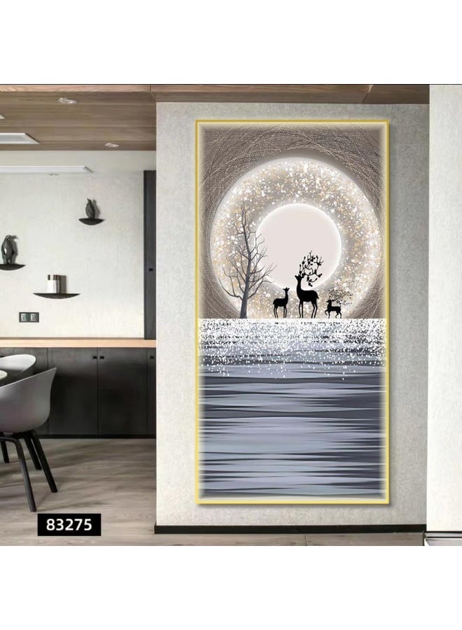Bliss Vie BLISS VIE Abstract Modern Retro Trend Decor Luxury Style Crystal Porcelain Wall Painting Wall Art for Bedroom Living Room Aluminium Alloy Frame (Sea Deer Moon, 40x80 cm)  - Image 3