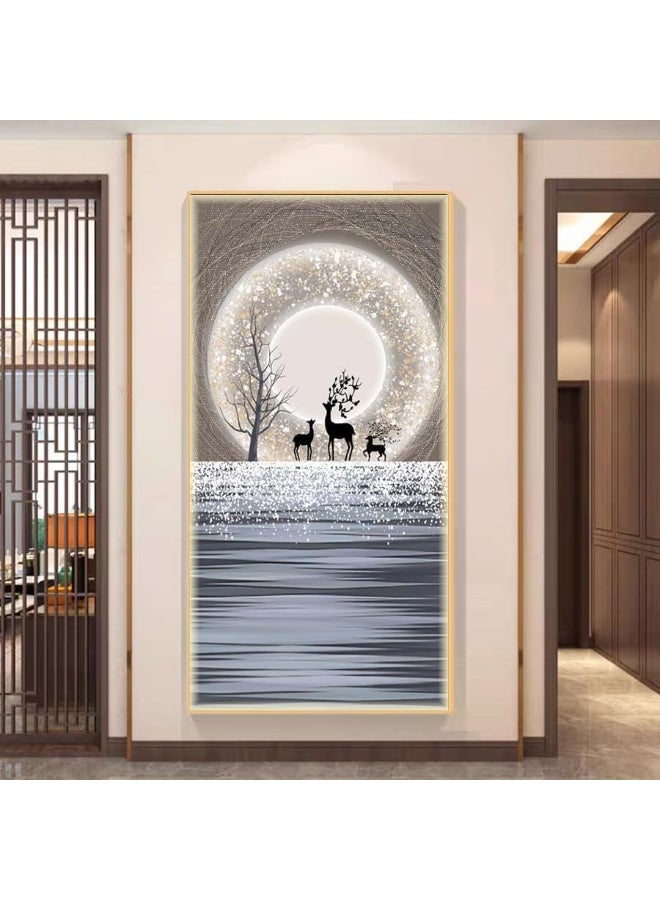 Bliss Vie BLISS VIE Abstract Modern Retro Trend Decor Luxury Style Crystal Porcelain Wall Painting Wall Art for Bedroom Living Room Aluminium Alloy Frame (Sea Deer Moon, 40x80 cm)  - Image 4