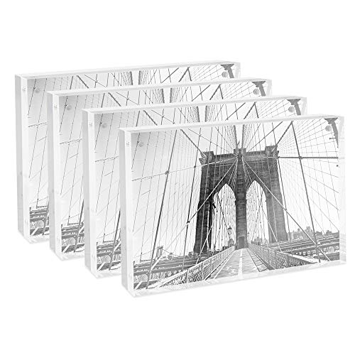 Isaac Jacobs Isaac Jacobs 4 x 6 4Pack Super Thick 23MM Thickness Clear Acrylic Magnetic Block Picture Frame DoubleSided Frameless Freestanding Floating Photos for Desktop  Tabletop Display 4x6  - Image 1
