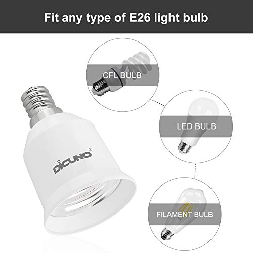 DiCUNO E12 to E26 Socket Adapter, Candelabra E12 to Medium (Standard) E26 Socket Converter, LED Light Bulb Converter, 200W Max, 200℃ Heat Resistant, 6-Pack - Image 4