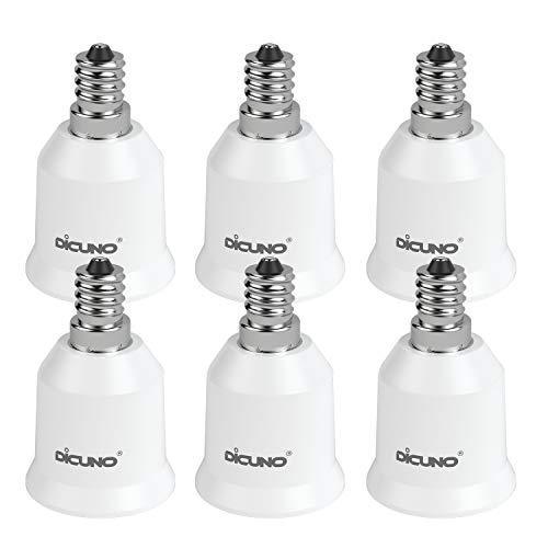 DiCUNO E12 to E26 Socket Adapter, Candelabra E12 to Medium (Standard) E26 Socket Converter, LED Light Bulb Converter, 200W Max, 200℃ Heat Resistant, 6-Pack - Image 1