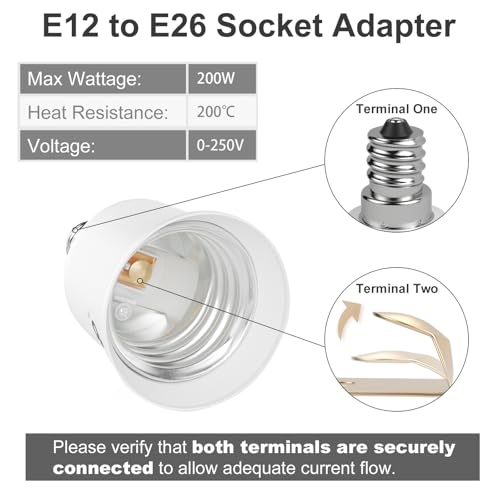 DiCUNO E12 to E26 Socket Adapter, Candelabra E12 to Medium (Standard) E26 Socket Converter, LED Light Bulb Converter, 200W Max, 200℃ Heat Resistant, 6-Pack - Image 3