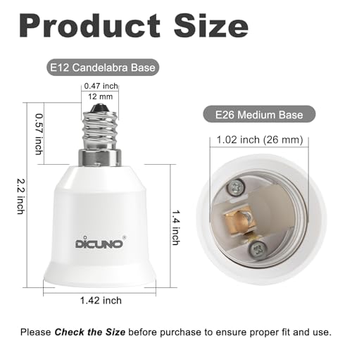 DiCUNO E12 to E26 Socket Adapter, Candelabra E12 to Medium (Standard) E26 Socket Converter, LED Light Bulb Converter, 200W Max, 200℃ Heat Resistant, 6-Pack - Image 2