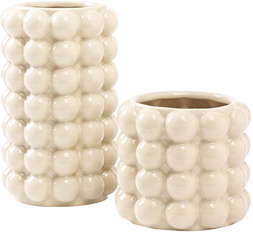 YANWE1 Bubble Vases Set of 2 Ceramic Vase for Flowers Boho Ceramic Flower Vases for Decor Tall Bubble Vase for Living Room Dining Table Wedding Mantel Coffee TableBeige