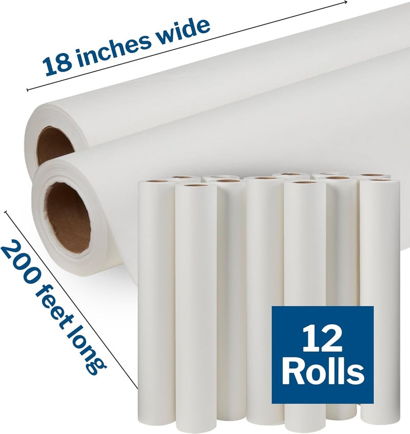 McKesson Medical Exam Table Paper [12 Rolls] – Bed Table Sheet Cover for Diaper Changing, Waxing, Nursing, Chiropractor, Patternmaking, Tracing - Standard Smooth Paper Roll - White, 18 in x 200 ft - Image 2