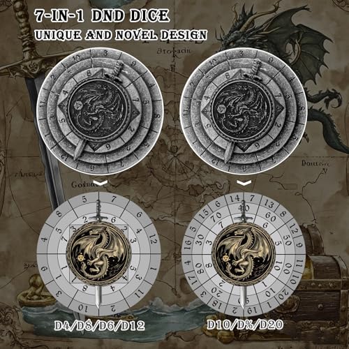 Haxtec Spinner Dice 7in1 Metal DND Dice Set Unique Dice Spinner Antique Compatible with Dungeons and Dragons DND Gifts RPG Role Playing Rotate Gaming Dice - Image 5