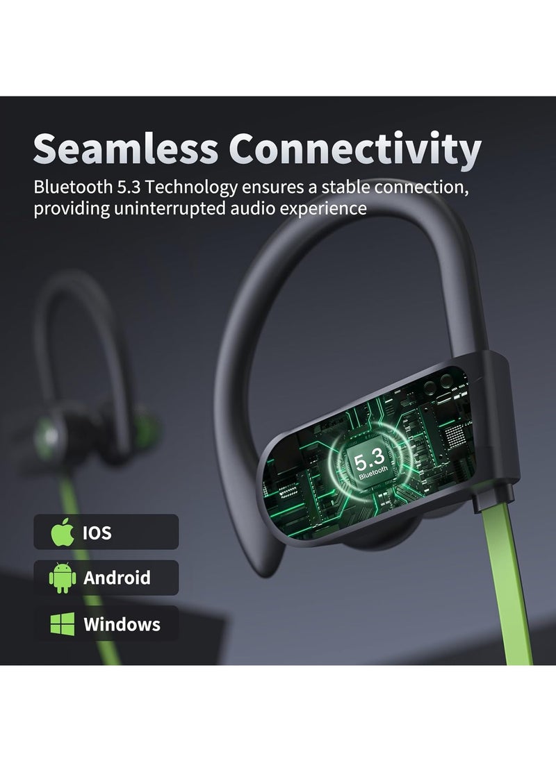 lekikpo Wireless Bluetooth 5.3 Wireless Headphones with 16Hrs Long Battery, Stereo IPX7 Waterproof in-Ear Earphones, Noise Cancelling Headphones for Running, Green  - Image 3