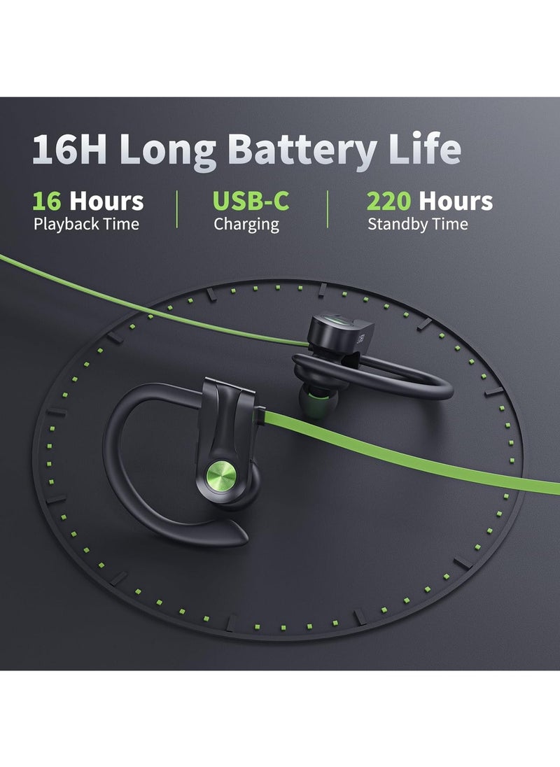lekikpo Wireless Bluetooth 5.3 Wireless Headphones with 16Hrs Long Battery, Stereo IPX7 Waterproof in-Ear Earphones, Noise Cancelling Headphones for Running, Green  - Image 5