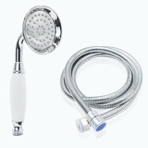 ENGA Vintage Hand-held Shower Rain Sprayer Telephone Shaped Brass Ceramic Shower Head with 59 Inch Hose for Bathroom (Chrome Finish) - Image 1