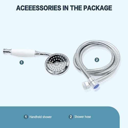 ENGA Vintage Hand-held Shower Rain Sprayer Telephone Shaped Brass Ceramic Shower Head with 59 Inch Hose for Bathroom (Chrome Finish) - Image 5
