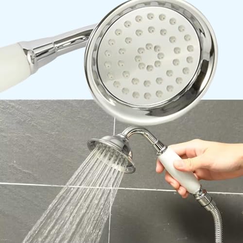 ENGA Vintage Hand-held Shower Rain Sprayer Telephone Shaped Brass Ceramic Shower Head with 59 Inch Hose for Bathroom (Chrome Finish) - Image 3