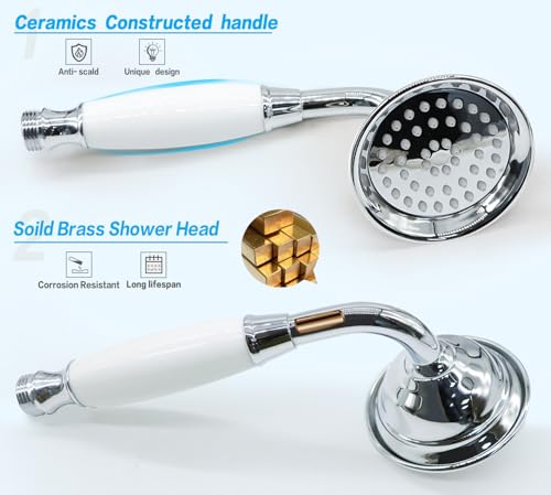 ENGA Vintage Hand-held Shower Rain Sprayer Telephone Shaped Brass Ceramic Shower Head with 59 Inch Hose for Bathroom (Chrome Finish) - Image 4