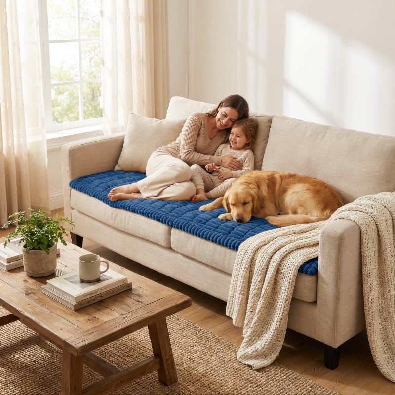 Smiry Couch Cover for Dogs Washable, Non Slip Fuzzy Pet Couch Covers for 3 Cushion Sofa Pet Friendly, Thick Soft Sofa Slipcovers Cushion Protector (Navy Blue, 27.6" x 70.9") - Image 5