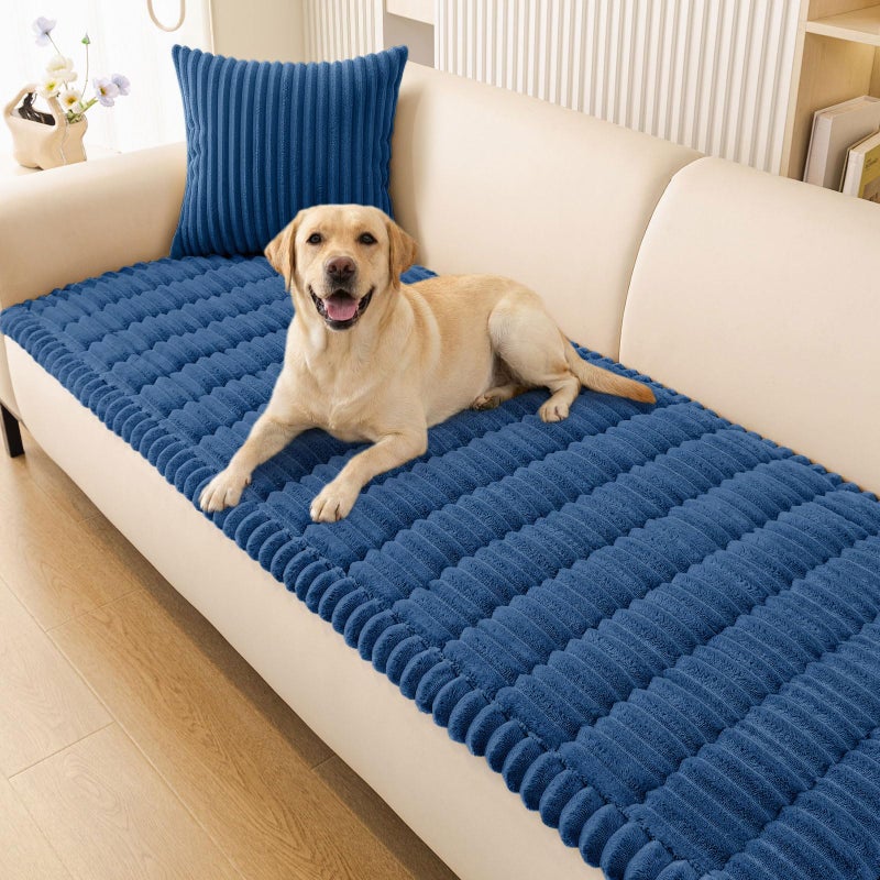 Smiry Couch Cover for Dogs Washable, Non Slip Fuzzy Pet Couch Covers for 3 Cushion Sofa Pet Friendly, Thick Soft Sofa Slipcovers Cushion Protector (Navy Blue, 27.6" x 70.9") - Image 1