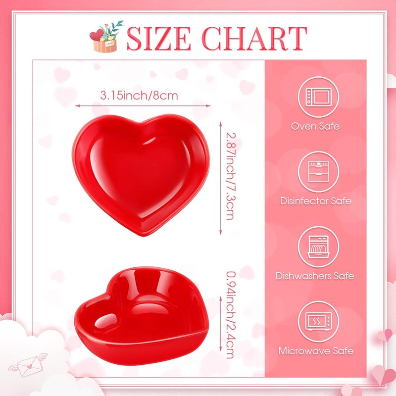 Zopeal 16 Pcs Mothers Day Gifts for Mom Heart Shaped Candy Dishes Ceramic Bowls Red Love Sauce Side Plate Dish Multipurpose Serving Plates Candy Sushi Dipping Seasoning Bowl for Birthday Party - Image 3