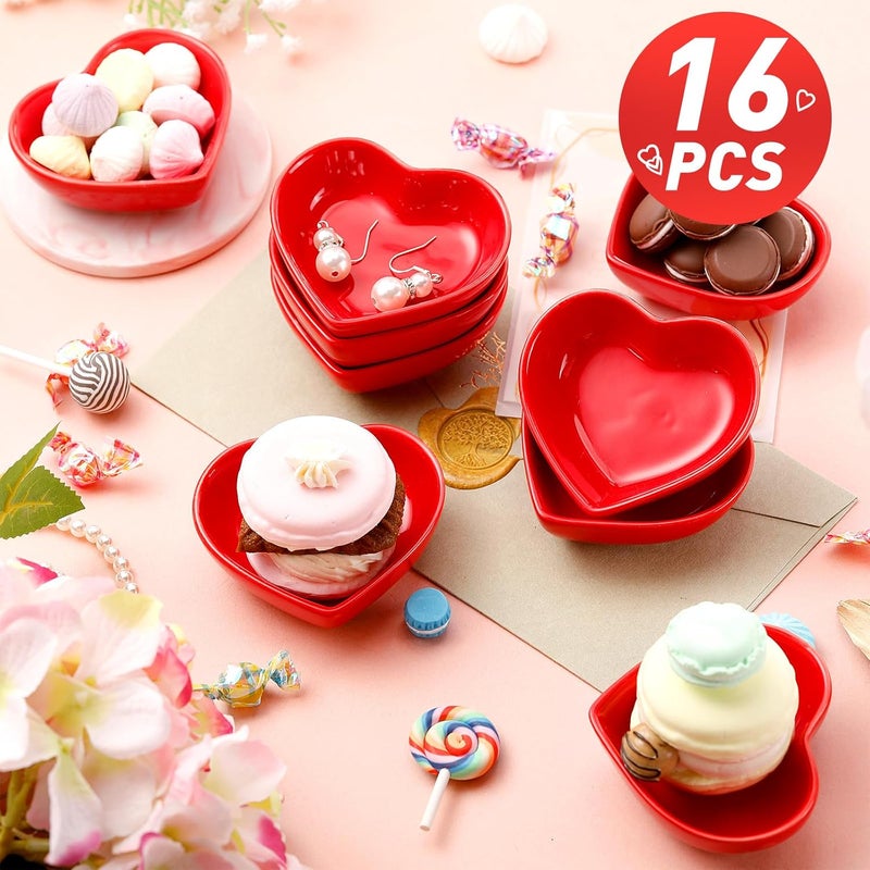 Zopeal 16 Pcs Mothers Day Gifts for Mom Heart Shaped Candy Dishes Ceramic Bowls Red Love Sauce Side Plate Dish Multipurpose Serving Plates Candy Sushi Dipping Seasoning Bowl for Birthday Party - Image 2