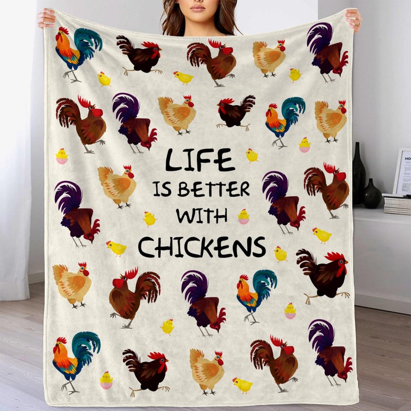 Chicken Blanket for Girl Cute Chicken Flannel Blanket for Adult Women Kids 60x50 Chick Rooster Decorative Throw Blankets Cozy Soft Plush Blanket Funny Chick Fleece Blankets Gift