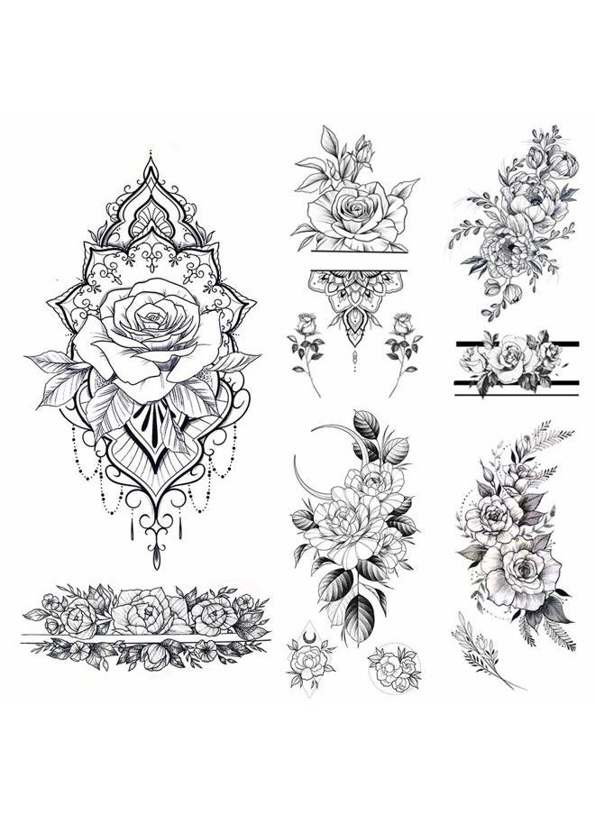 Glaryyears - Glaryyears Flower Temporary Tattoos for Women, 11-Pack Henna Design Variety Pack Fake Tattoos, Long-lasting Rose Floral Realistic Tattoos for Arm Shoulder Chest Body Wrist - Image 1