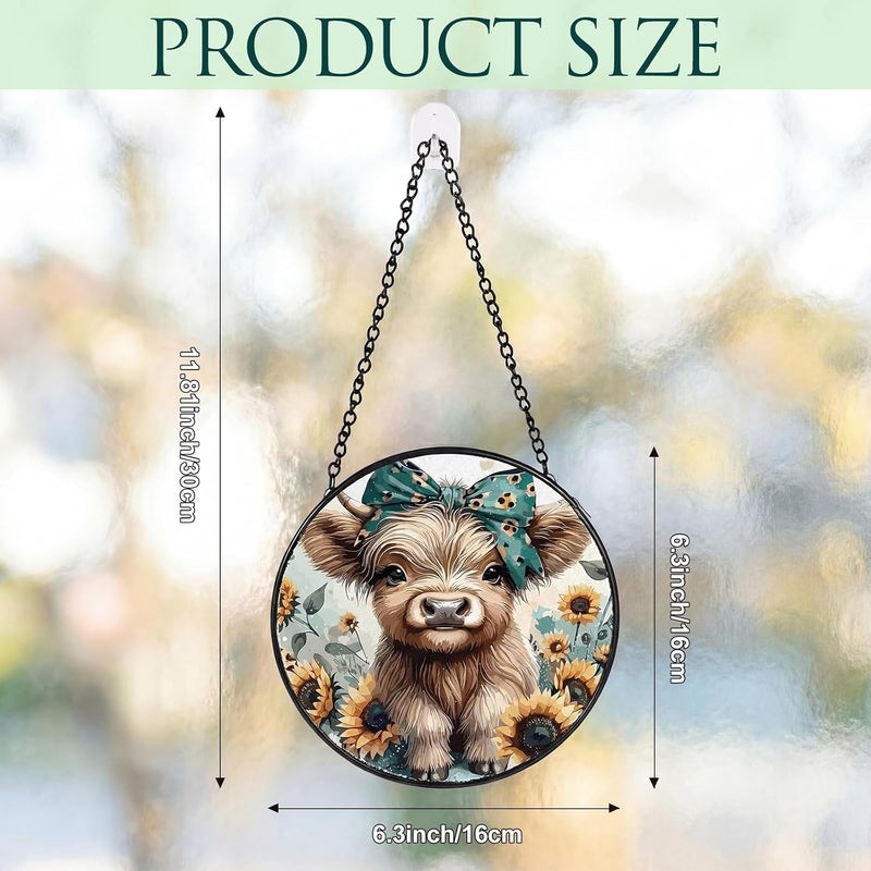 Mifoci 6.3 Inch Stained Glass Window Hanging Highland Cow Suncatchers Indoor Window Gifts for Highland Cow Lovers Room Office Decor Aesthetic - Image 2