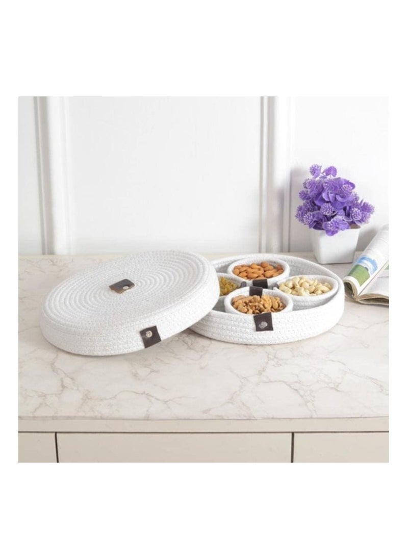 JUTEIFY Juteify Dry Fruit Container Tray With Cotton Rope Set with Lid Serving Tray Dry Fruit Box Set with Serving Tray for Sweets Cookies Other Snacks 1 Lower Tray 4 Bowl 1 Tray cover  - Image 2