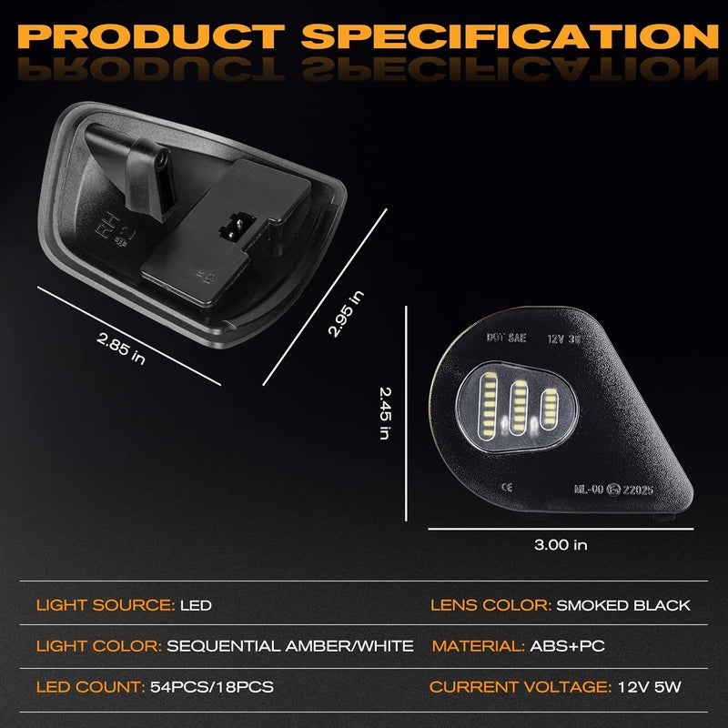Gempro LED Side Mirror Turn Signals Puddle Lights Kits Assembly for 2010-2018 Dodge Ram 1500 2500 3500 4500 5500 Towing Mirror Lamps 4PCS - Image 4
