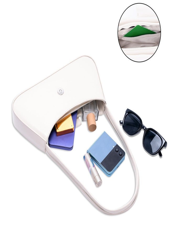 Larcenciel Shoulder Bags for Women, Elegant White Leather Purse with Cute Bow Accent, Zipper Closure & Double Straps, Small Trendy Y2K Hobo Handbag for Everyday Work Party Vacation Wedding Guest Style - Image 4