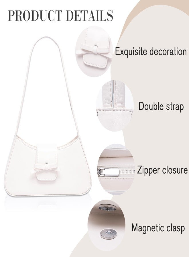 Larcenciel Shoulder Bags for Women, Elegant White Leather Purse with Cute Bow Accent, Zipper Closure & Double Straps, Small Trendy Y2K Hobo Handbag for Everyday Work Party Vacation Wedding Guest Style - Image 3