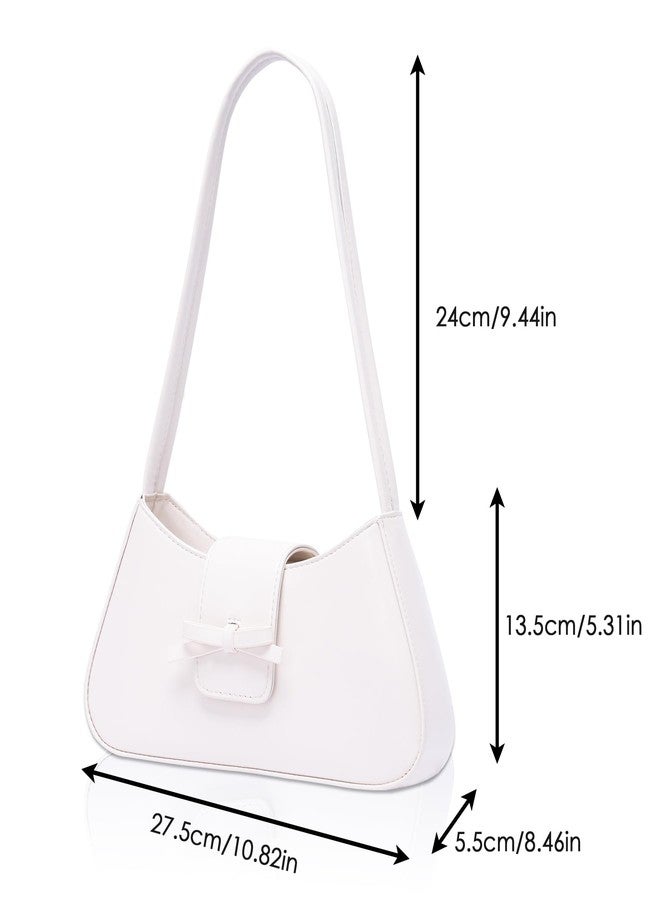 Larcenciel Shoulder Bags for Women, Elegant White Leather Purse with Cute Bow Accent, Zipper Closure & Double Straps, Small Trendy Y2K Hobo Handbag for Everyday Work Party Vacation Wedding Guest Style - Image 5