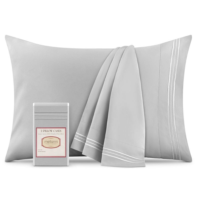 Mellanni Pillow Cases  Luxury Extra Soft Cooling Pillow Covers  2 PC Iconic Collection Pillowcases  Envelope Closure King 20 x 40 Light Gray - Image 1
