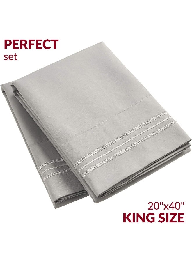 Mellanni Pillow Cases  Luxury Extra Soft Cooling Pillow Covers  2 PC Iconic Collection Pillowcases  Envelope Closure King 20 x 40 Light Gray - Image 4