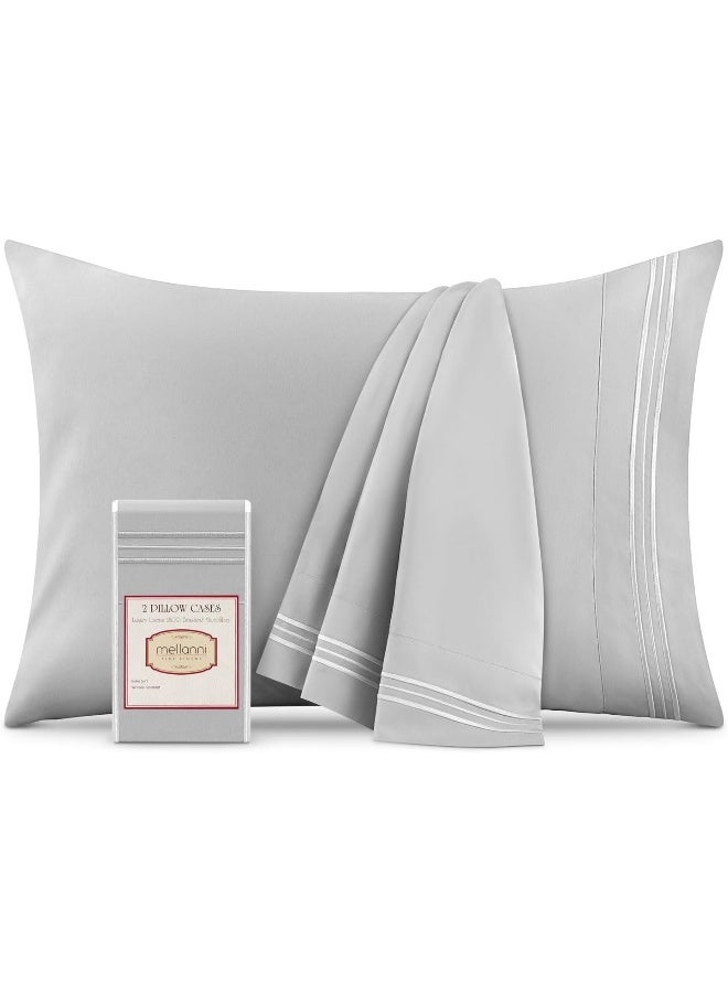 Mellanni Pillow Cases  Luxury Extra Soft Cooling Pillow Covers  2 PC Iconic Collection Pillowcases  Envelope Closure King 20 x 40 Light Gray - Image 5