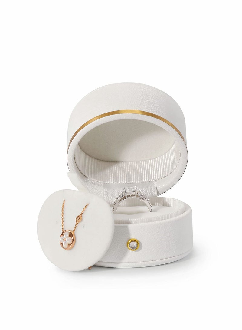 KASTWAVE KASTWAVE Leather Ring Box Engagement Proposal Wedding Ring Gift Box Multifunctional Jewelry Boxes Earring Necklace Gift Box (White)  - Image 3
