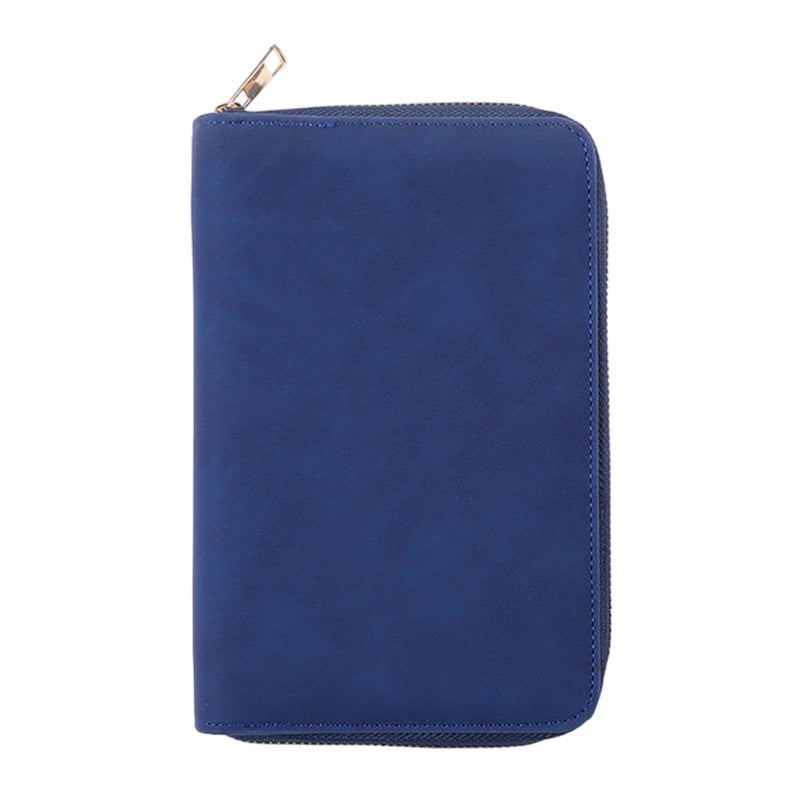 Navy Blue Leather 6 Ring Binder Cover with Zipper Pocket Pen Slot for Planner - Image 2