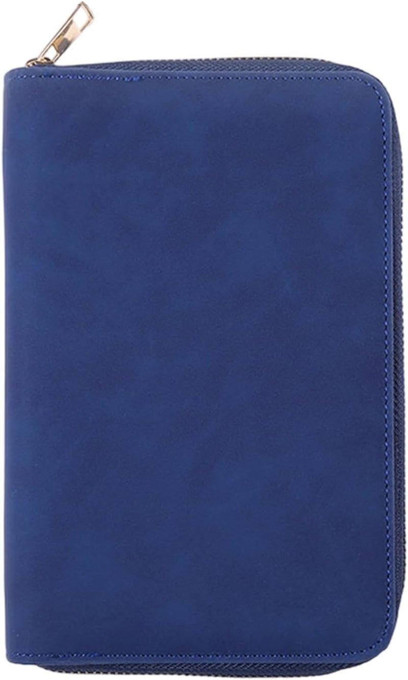 Navy Blue Leather 6 Ring Binder Cover with Zipper Pocket Pen Slot for Planner - Image 1
