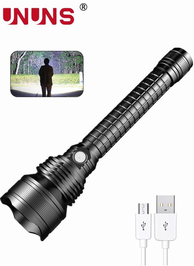 UNUNS Rechargeable LED Handheld Flashlights,USB Powerful Handheld Uplighting,50000 Lumens Flashlights,5 Modes Lighting,Tactical Flash Light,Waterproof Lamp For Camping Hiking Biking Outdoor Activity  - Image 1