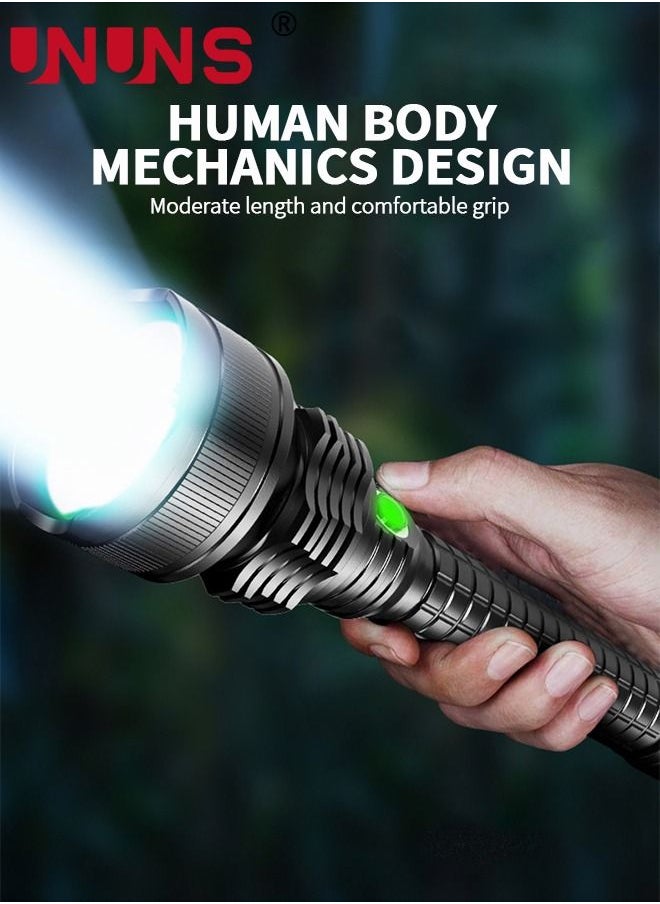 UNUNS Rechargeable LED Handheld Flashlights,USB Powerful Handheld Uplighting,50000 Lumens Flashlights,5 Modes Lighting,Tactical Flash Light,Waterproof Lamp For Camping Hiking Biking Outdoor Activity  - Image 3