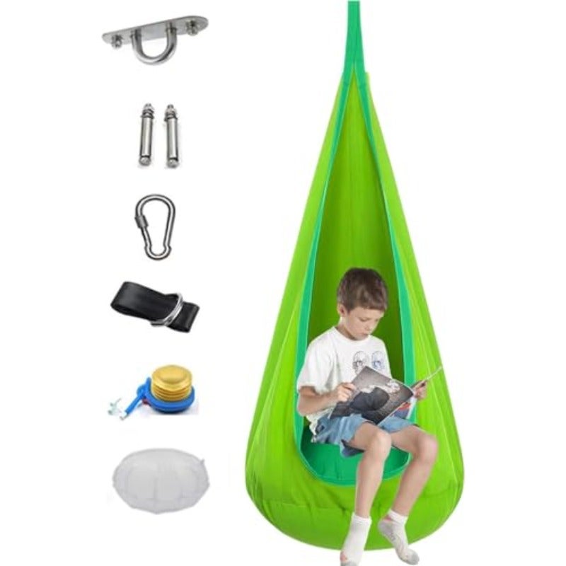 Pod Swing Seat Child Hammock Swing Chair Sensory Swing for Indoor and Outdoor Use with Air Cushion Green - Image 1