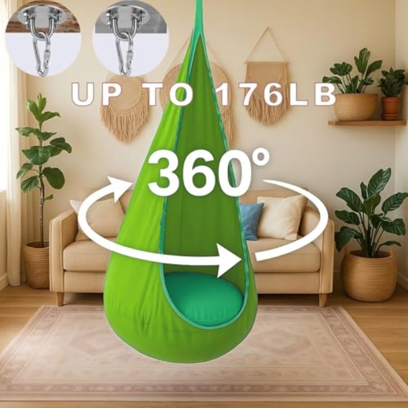 Pod Swing Seat Child Hammock Swing Chair Sensory Swing for Indoor and Outdoor Use with Air Cushion Green - Image 5