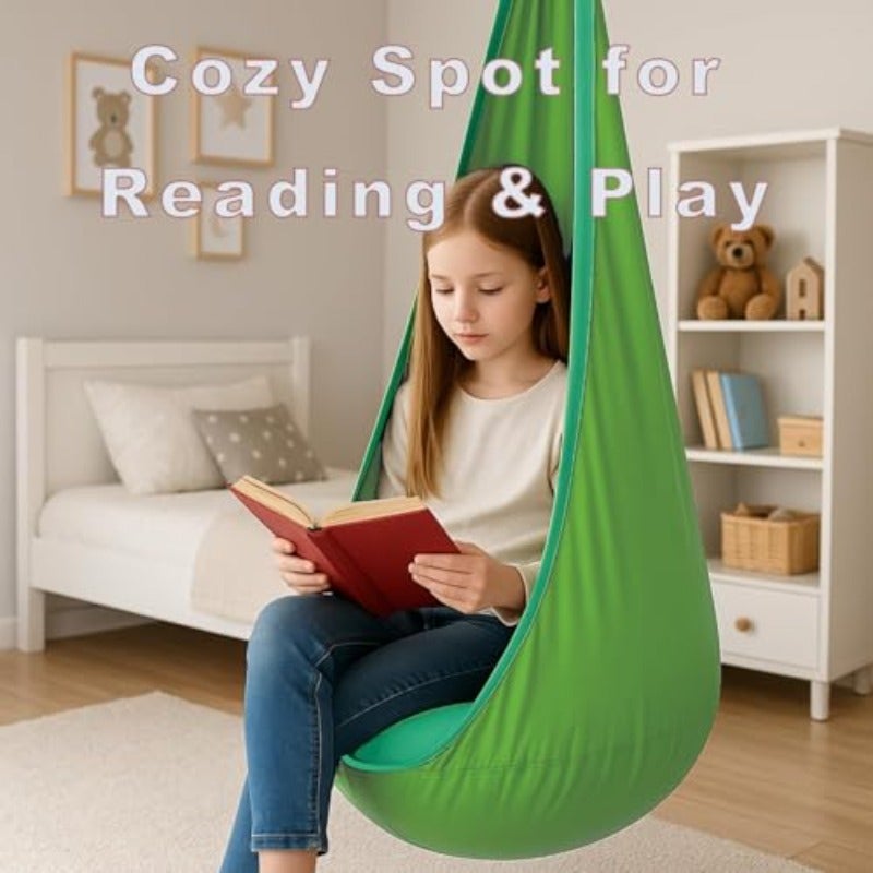 Pod Swing Seat Child Hammock Swing Chair Sensory Swing for Indoor and Outdoor Use with Air Cushion Green - Image 4