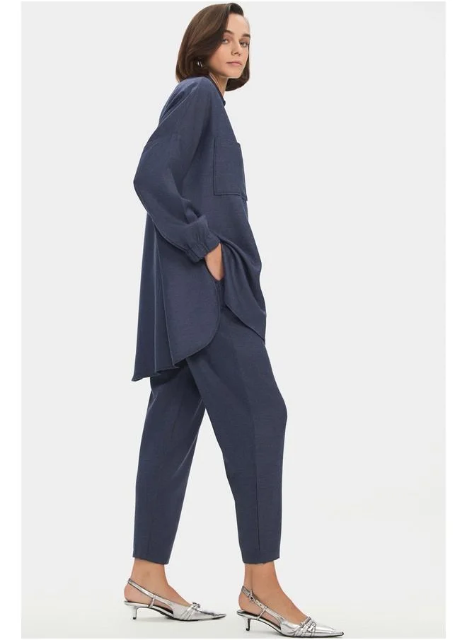 JUNE June Women Viscose Blend Shirt Trouser Set Navy Blue