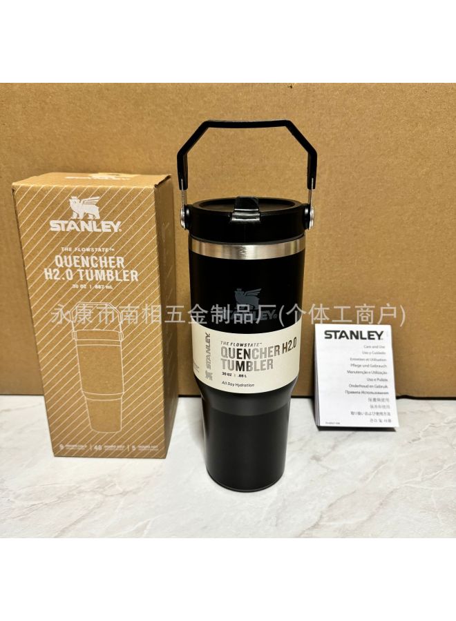 حمل كوب أسود 30oz 887ml ستانلي ستانلي عزل حراري كوب مع شارب حمل كوب 304 من الفولاذ المقاوم للصدأ محمول خارجي سيارة كأس رياضية
