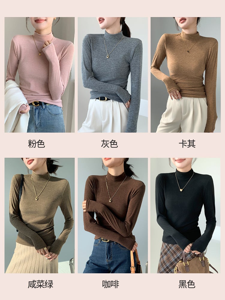 H251 Half Turtleneck Bottoming Shirt, Slim and Stylish Autumn and Winter New Style, Long-Sleeved Warm Autumn Coat, Versatile T-Shirt Top - Image 3