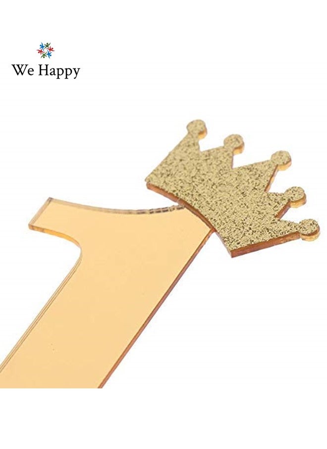 We Happy 1st Birthday Cake Topper Sparkling Gold Acrylic 1 Number Prop for Photoshoots and Parties  - Image 3